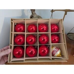 Vintage Red Glass Christmas Ornaments Set, Mercury Glass Baubles, Retro Holiday